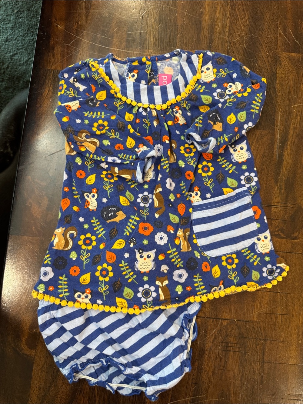 Good Lad Navy Floral & Woodland Print Dress with Diaper Cover